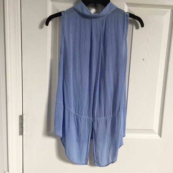 Pinstripe Blue Sleeveless Collar Top - Picture 2 of 6